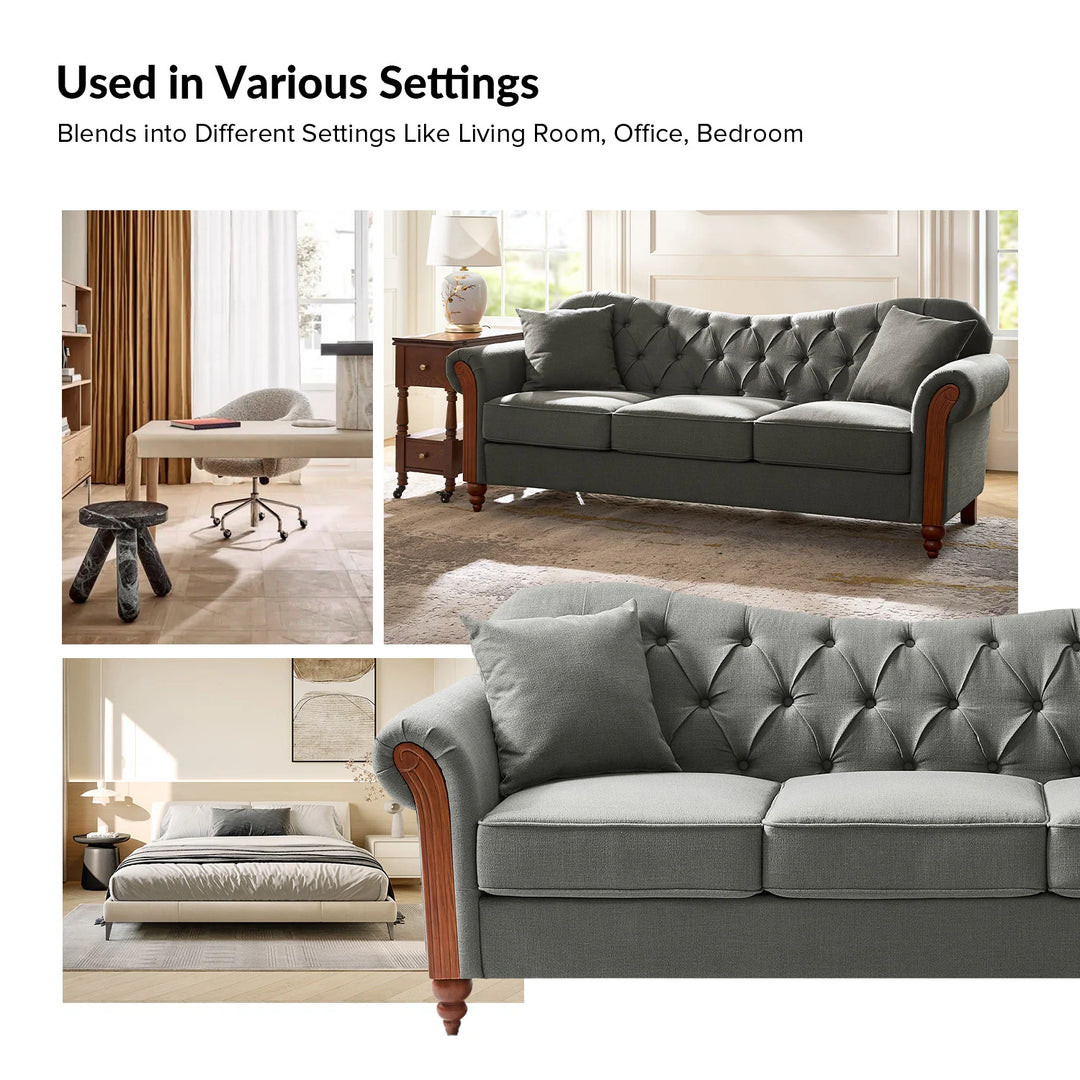 Mario Traditional 83"Wide Tufted Sofa with Solid Wood Legs and Pillows by