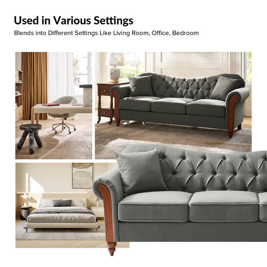 Mario Traditional 83"Wide Tufted Sofa with Solid Wood Legs and Pillows by