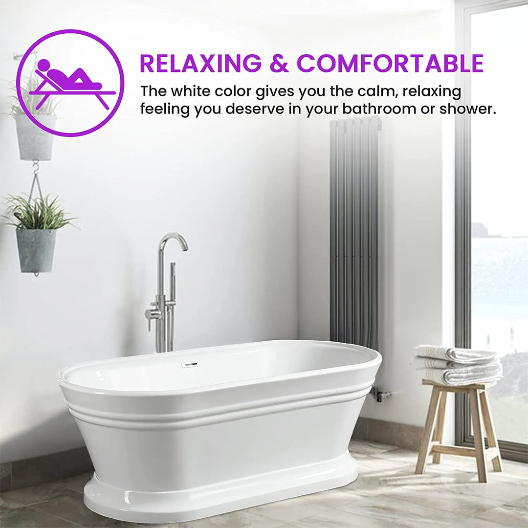 59" Freestanding Acrylic Soaking Bathtub with Overflow & Pop-Up Drain