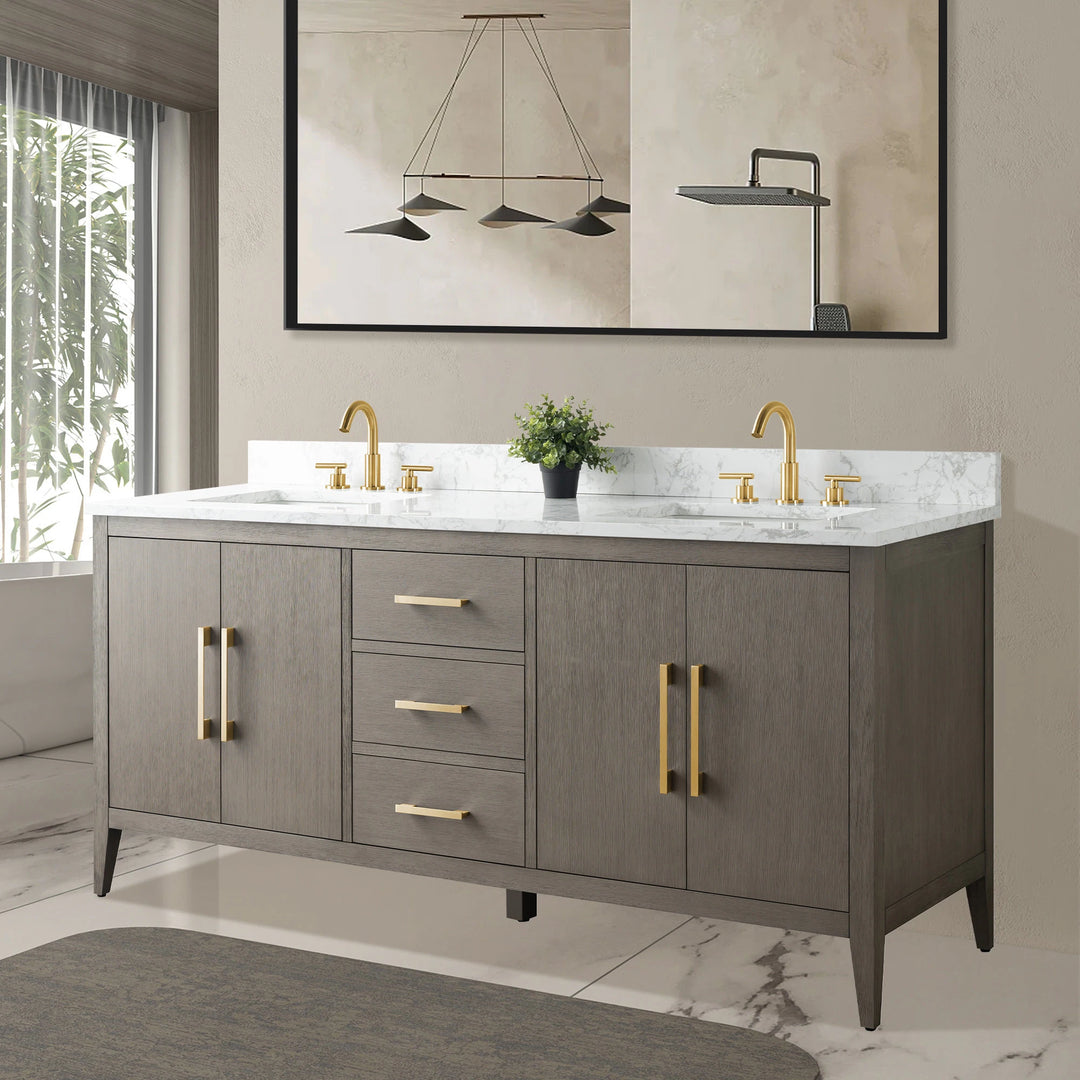72" Double Sink Bathroom Vanity Cabinet with Engineered Marble Top