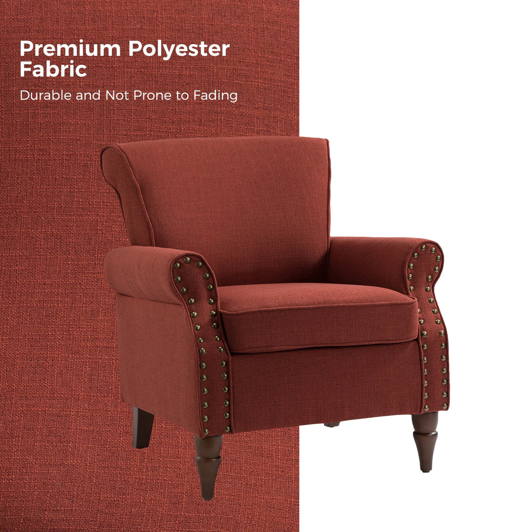 Nyctelius Upholstered Comfy Accent Chair with Turned Wooden Legs and Nailhead Trim Set of 2 by