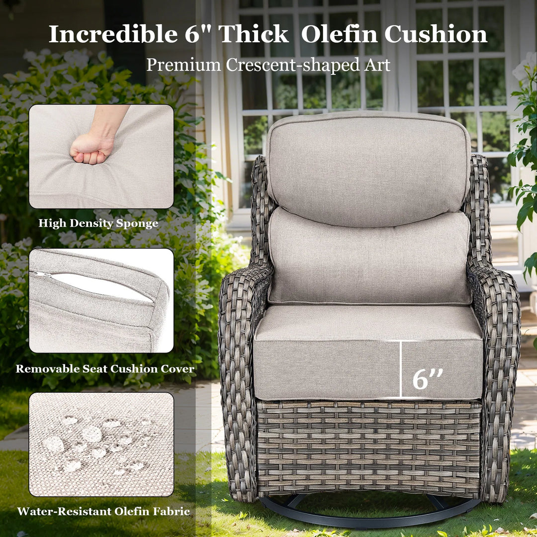 Outdoor Patio Sofa Swivel Chair with 6-Inch Thick Cushions Set