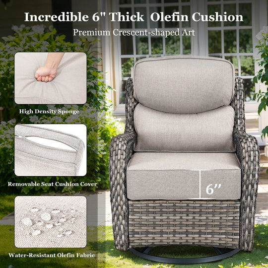 Outdoor Patio Sofa Swivel Chair with 6-Inch Thick Cushions Set