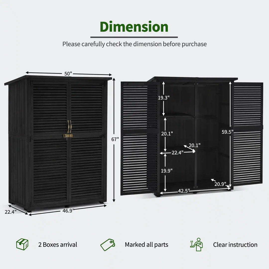 Outdoor Storage Cabinet Shed, Shuttered Doors with Lock, Wooden 0709 / 0808 / 1900