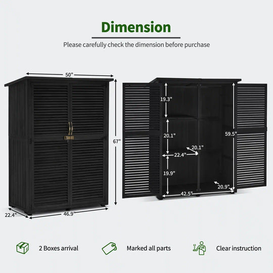 Outdoor Storage Cabinet Shed, Shuttered Doors with Lock, Wooden 0709 / 0808 / 1900