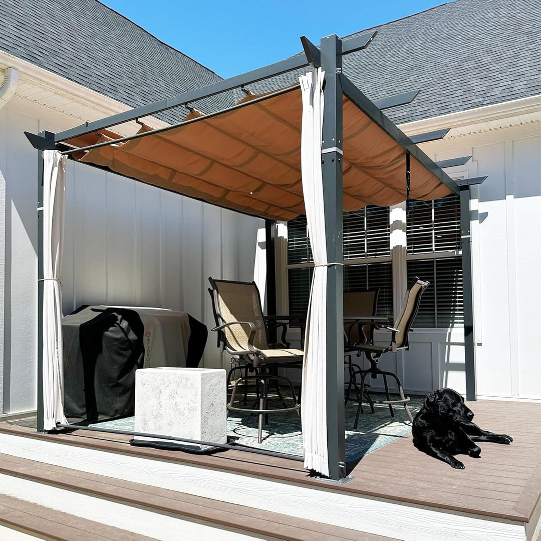 Gazebo Outdoor Retractable White Heavy-Duty Aluminum Pergola with Extra Top Roof
