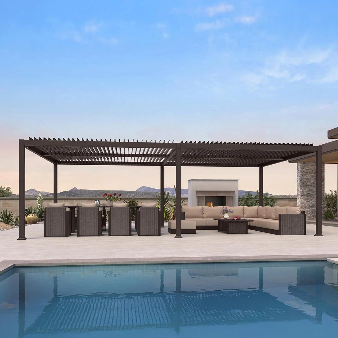 Bronze Louvered Pergola Sun Shade Shelter with Adjustable Metal Roof for Patio Hardtop Pergola