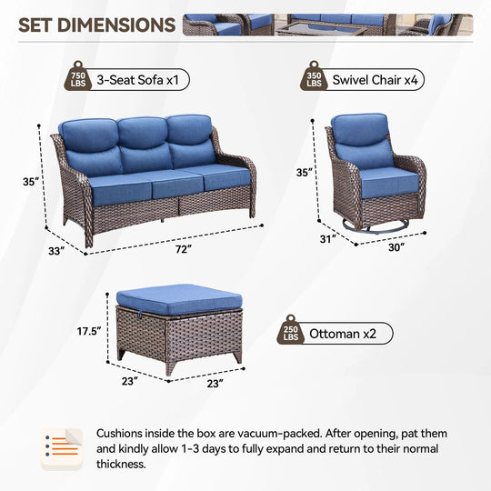 Outdoor Patio Sofa Swivel Chair with 6-Inch Thick Cushions Set