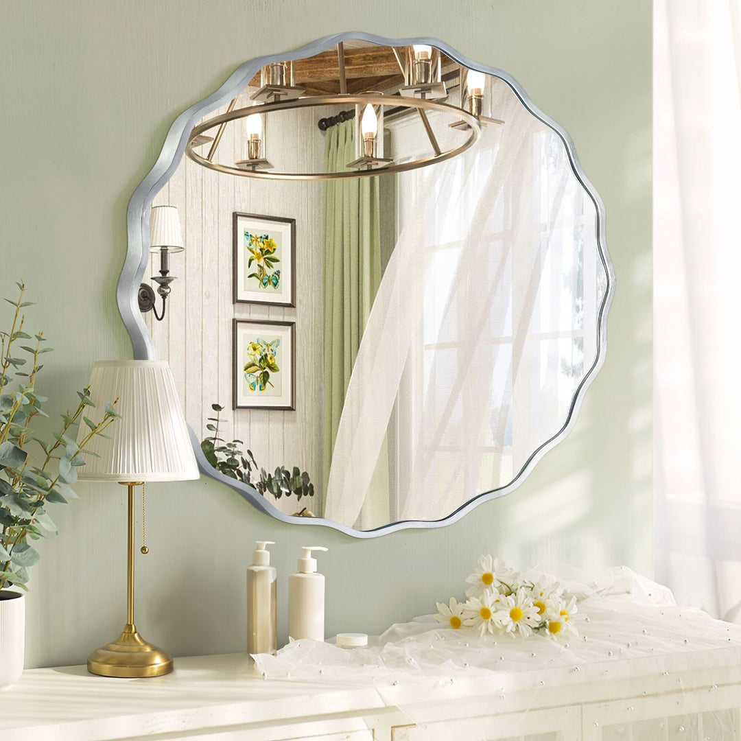 Aluminum Alloy Framed Wavy round Wall Mirror