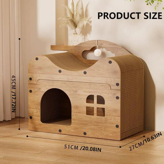 2 in 1 Double Layer Cat Scratcher Lounge Bed with Play Balls