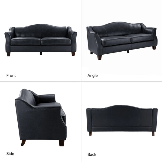Sandra 81.5" Classic Genuine Leather Sofa with Solid Wood Legs by