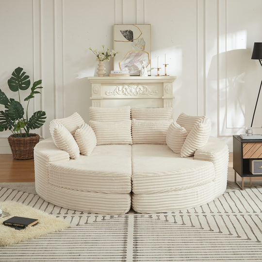 78.5" Corduroy round Oversized 2-In-1 Sofa Bed, Neck Pillow Design with Four Throw Pillows