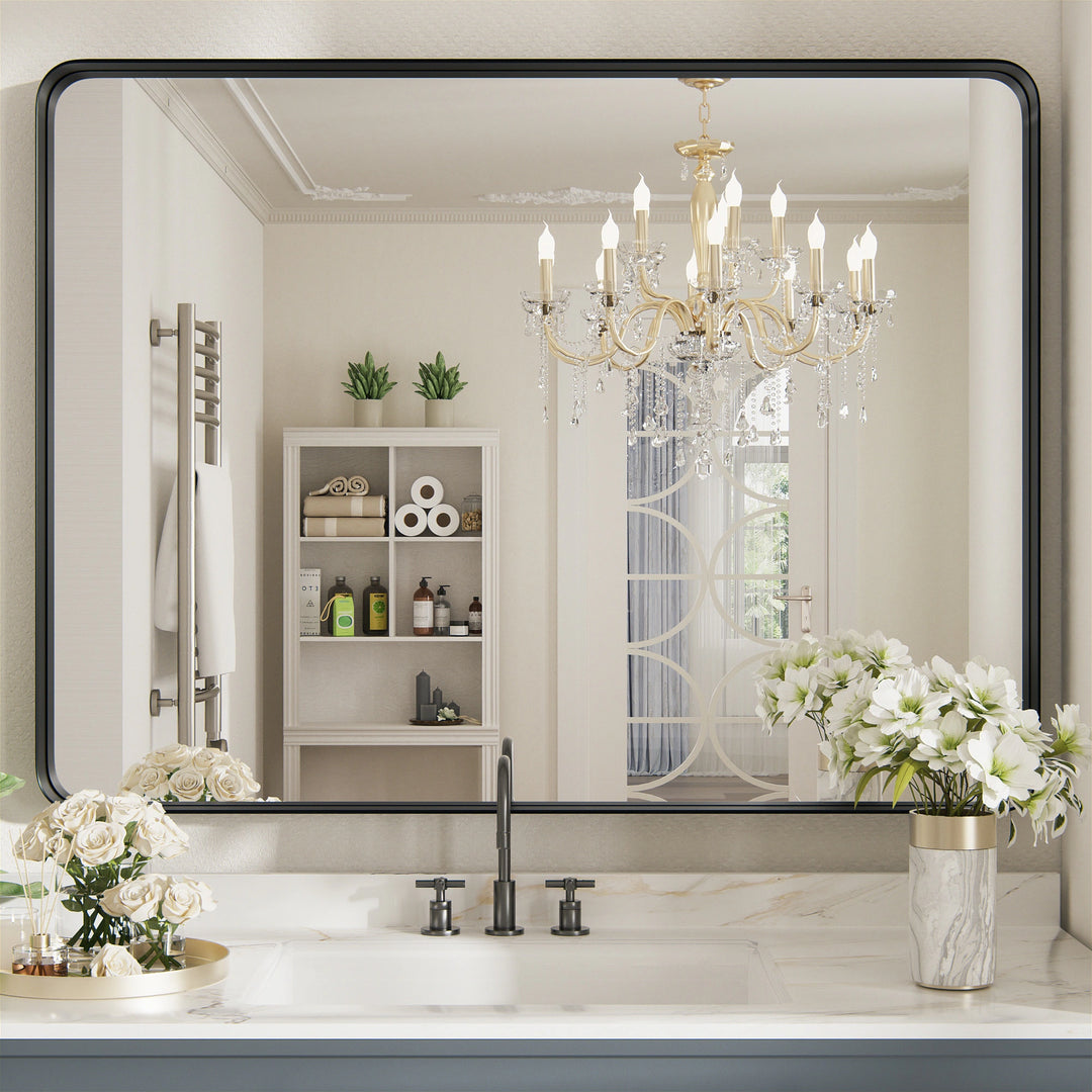 Modern Rounded Rectangle Metal Frame Wall Mirror