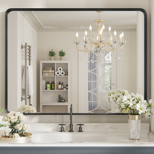 Modern Rounded Rectangle Metal Frame Wall Mirror