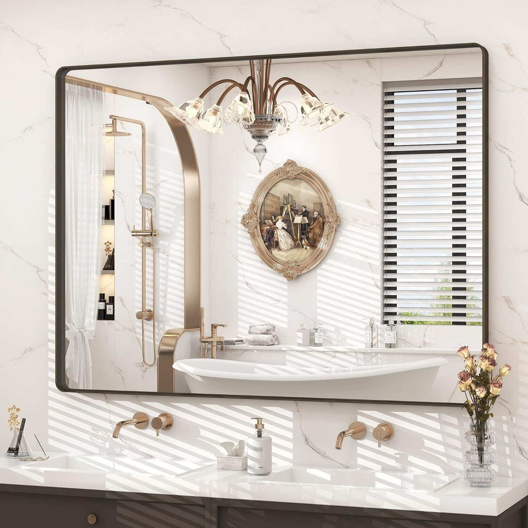 Aluminum Alloy Framed Tempered Glass Wall Decor Vanity Bathroom Mirror