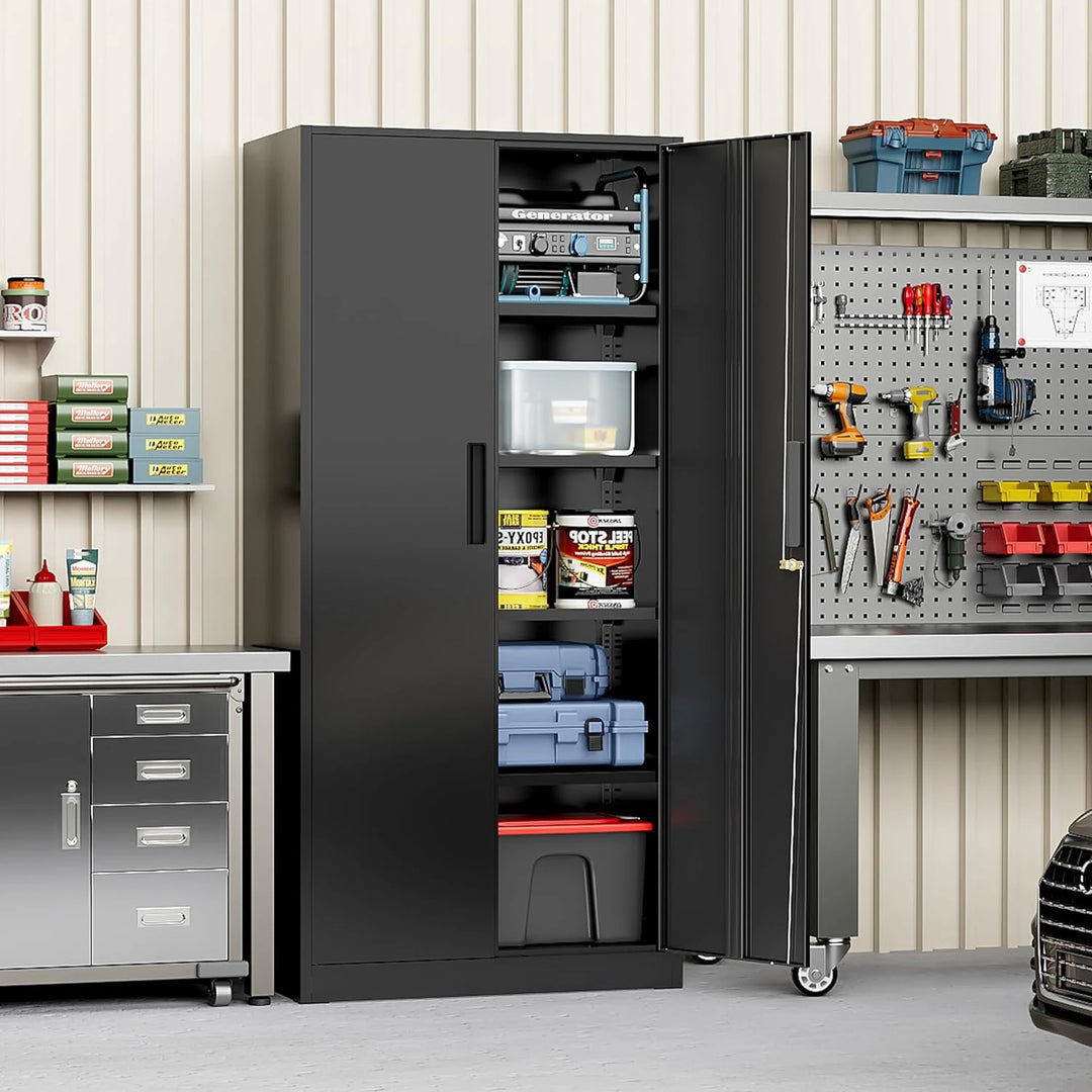 71'' H Metal Garage Storage Work Cabinet with Locking Doors and Adjustable Shelves