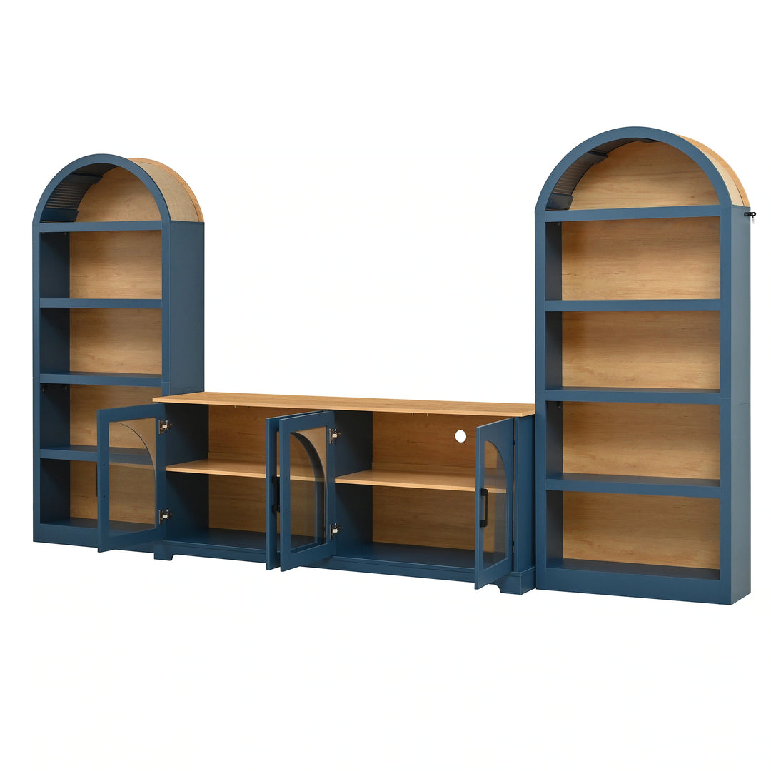 3-Piece Retro Entertainment Center for Tvs up to 70", Two-Tone Farmhouse TV Stand with Sideboard & Bookshelf