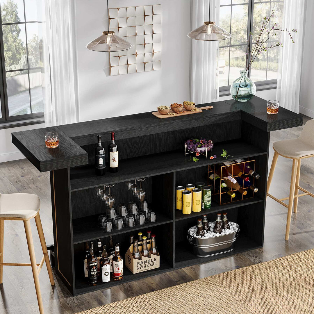 70.9" Wooden Home Bar Table with Wine Glass Holder, Pub Storage Unit Accent Table for Home Patio Basement