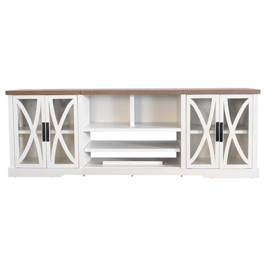 93" Farmhouse White Barn Door Storage Cabinets Console TV Stand for Tvs up to 100" with Adjustable Shelves