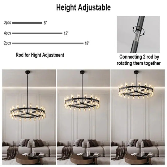 Wagon Wheel Chandelier with Crystal Shade