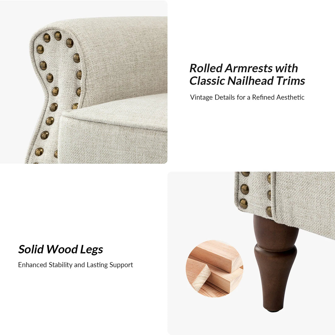Nyctelius Upholstered Comfy Accent Chair with Turned Wooden Legs and Nailhead Trim Set of 2 by