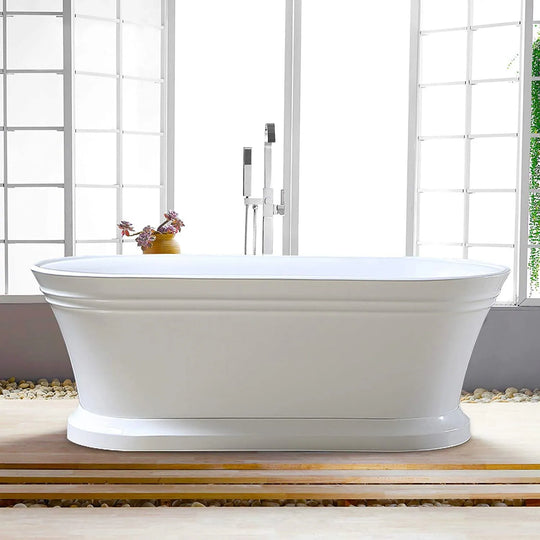 59" Freestanding Acrylic Soaking Bathtub with Overflow & Pop-Up Drain