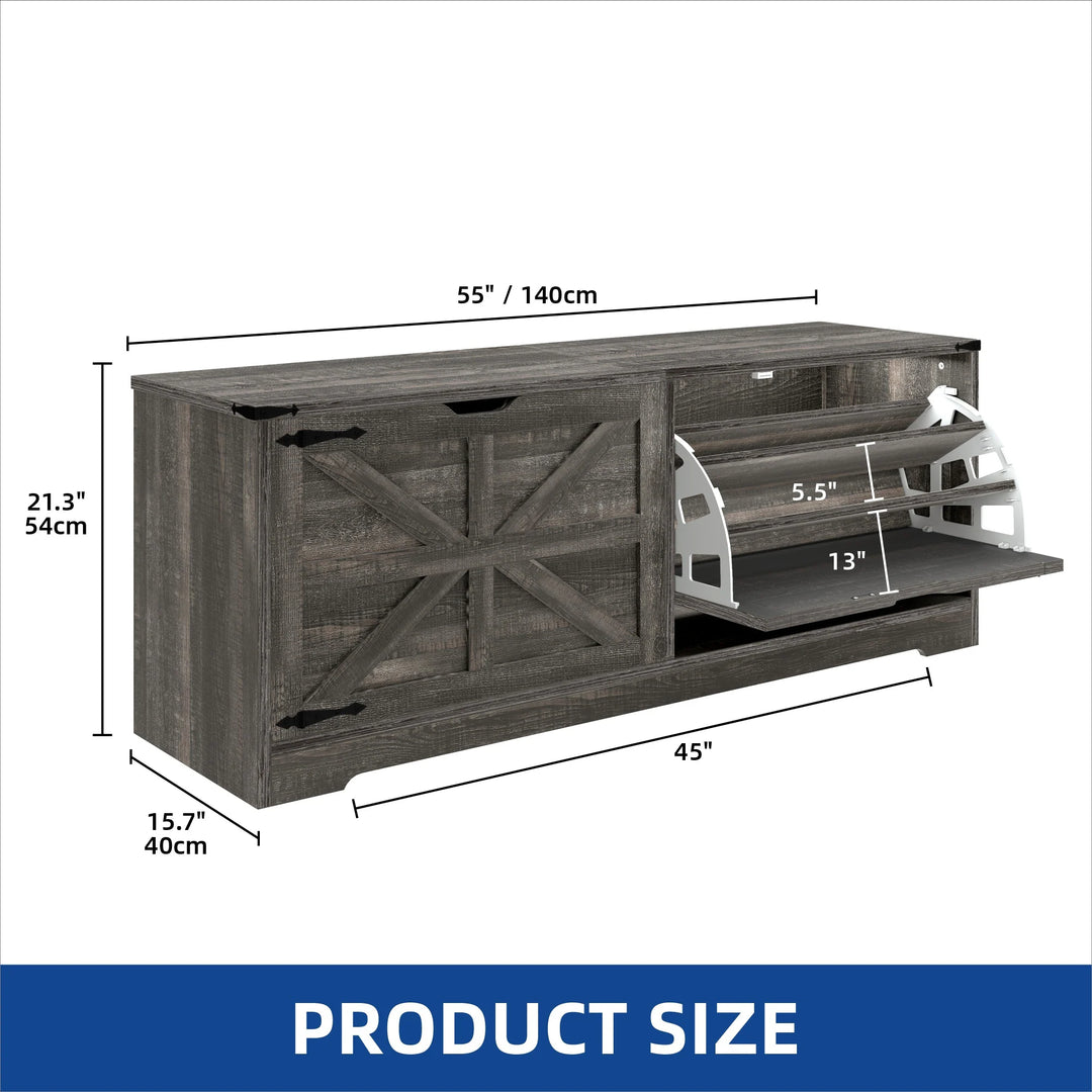 Farmhouse Shoe Storage Bench and Shoe Cabinet with Flip Drawer & Flip-Top Storage