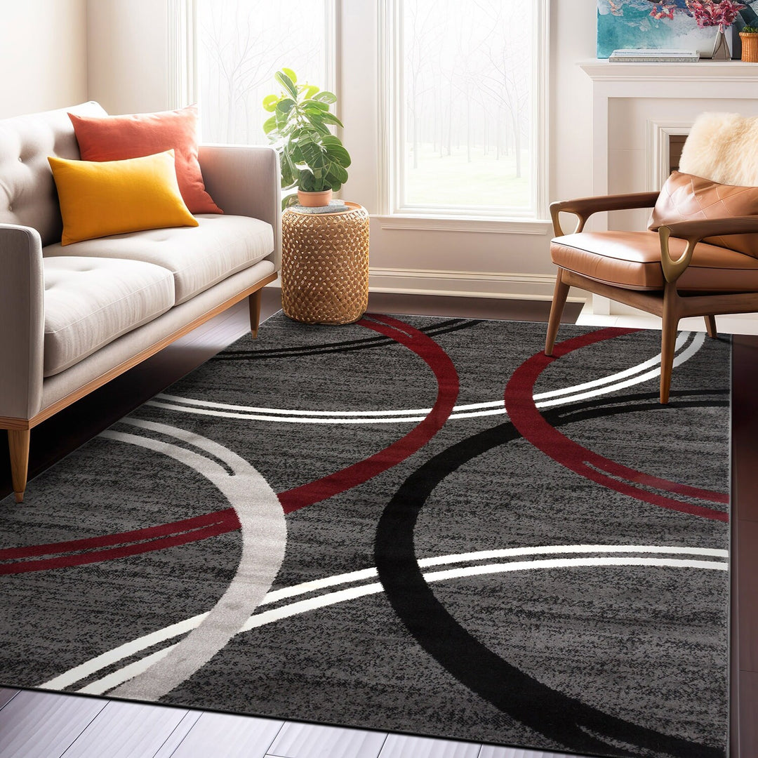 Contemporary Abstract Circles Design Area Rug