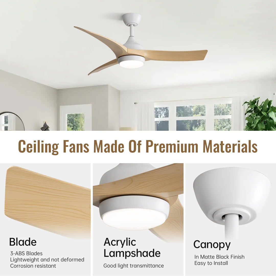 Sofucor 42"/48"/ 52"/60"Noiseless Walnut Wood Ceiling Fan with Remote Control, Integrated Light Optional