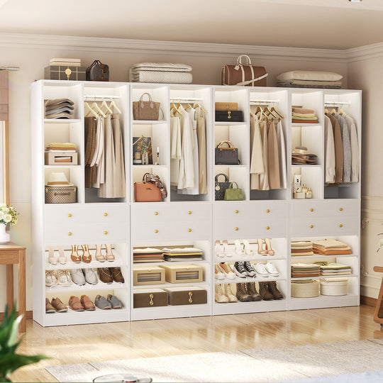 Grimm 28'' Closet Organizer with Shoe Racks and Drawers, Closet System with Hanging Rod and Adjustable Shelves