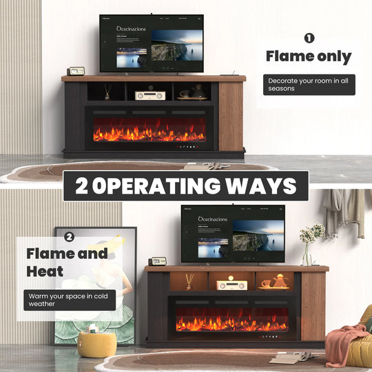 70" TV Stand with Electric Fireplace Heater, Media Entertainment Center Console for Tvs up to 80" with Storage Cabinet