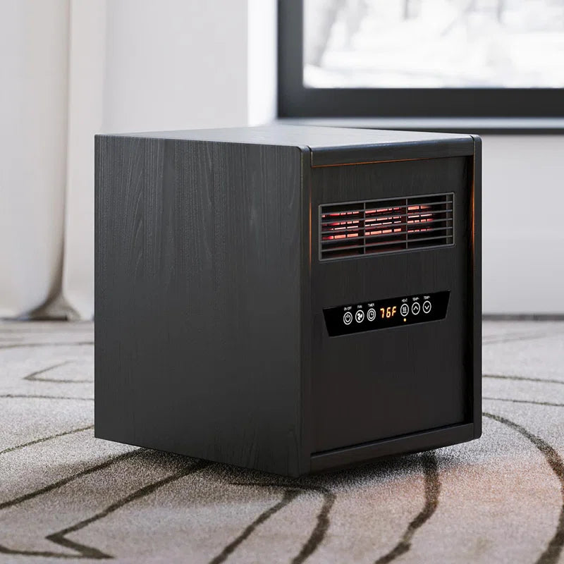 Portable Rolling Infrared Space Heater with LED Touchscreen W/ Remote, Light Oak Wood