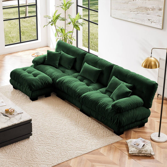 Luxury Chenille Modular Upholstered Sectional Sofa Couch with Convertible Ottoman