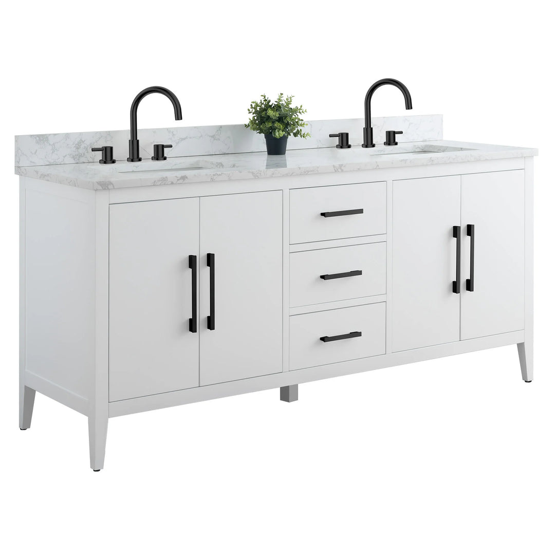 72" Double Sink Bathroom Vanity Cabinet with Engineered Marble Top