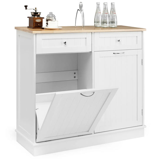 Wooden Kitchen Trash Cabinet Tilt Out Bin Holder W/ Storage Shelf
