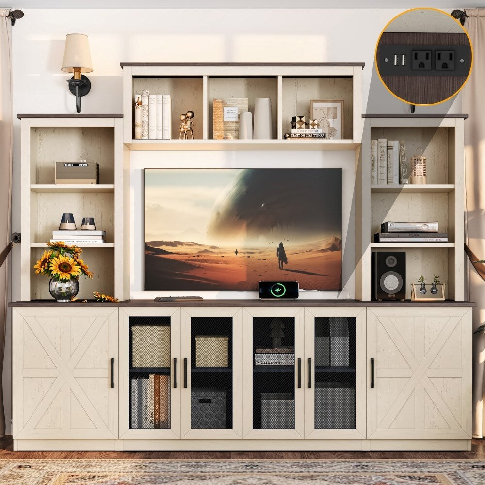 Wall Entertainment Center with Charging Station and USB Charging for Tvs