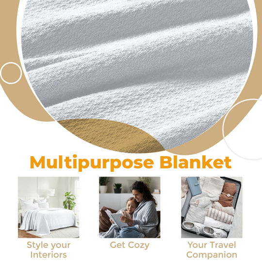 Waffle Weave Honeycomb Knit Soft Cotton Blanket