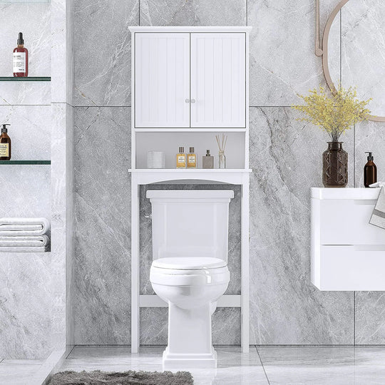 Spirich Bathroom Storage over the Toilet, Bathroom Cabinet Organizer with Adjustable Shelves and Double Doors, White