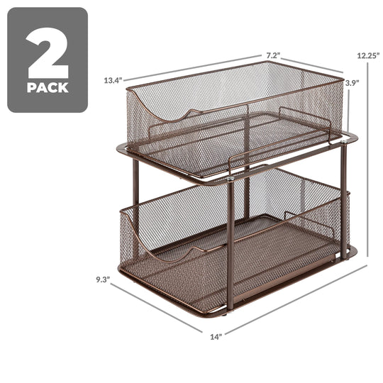 2 Tier under Sink Bathroom Organizers and Storage (2 Pack) - 14" L X 9.3" W X 12.25" H