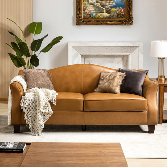 Sandra 81.5" Classic Genuine Leather Sofa with Solid Wood Legs by