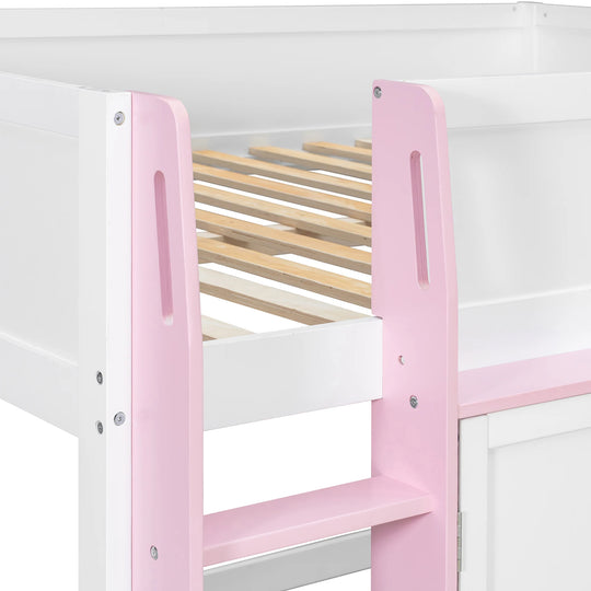 Full Loft House Bed with Playhouse Storage Modern Wood Cabin Bed for Kids