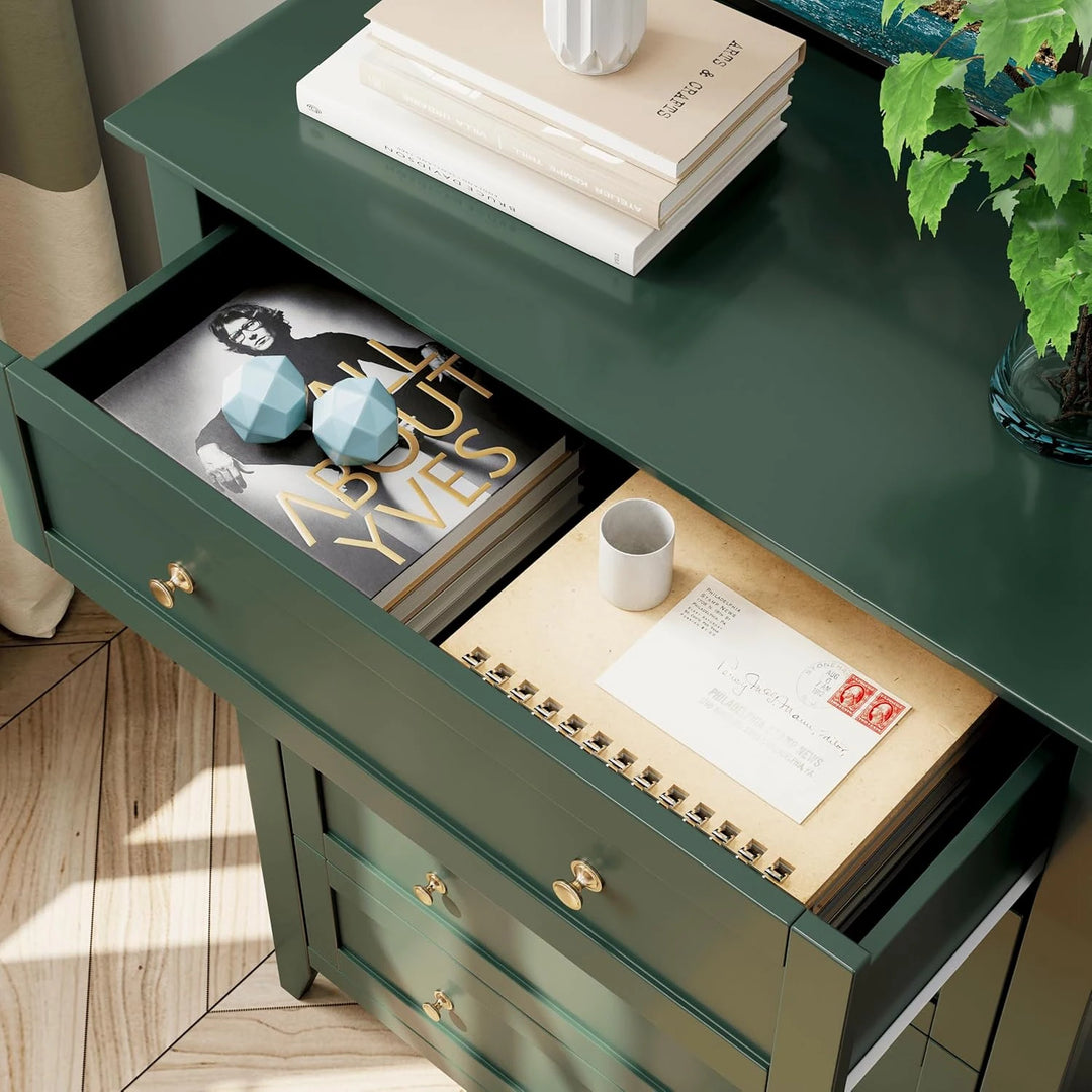 Modern Bedroom Nightstand with 5 Drawers & Metal Handles - Multifunctional Storage Cabinet,Easy Assembly for Living Room