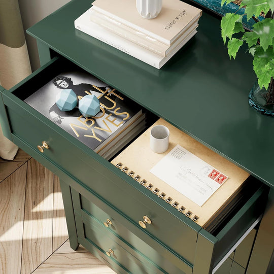 Modern Bedroom Nightstand with 5 Drawers & Metal Handles - Multifunctional Storage Cabinet,Easy Assembly for Living Room