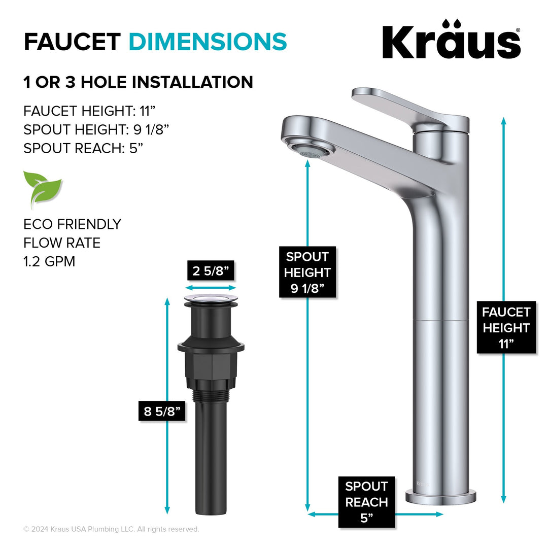 Indy Single Handle Vessel Bathroom Faucet with Pop up Drain