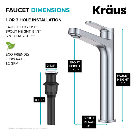 Indy Single Handle Vessel Bathroom Faucet with Pop up Drain