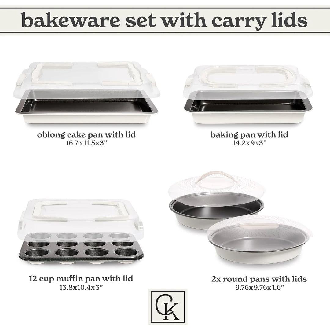 Baking Pans Set 10 Piece Non-Stick Cake Pans with Carry Lids for Storage & Travel, Perfect for Parties Stackable