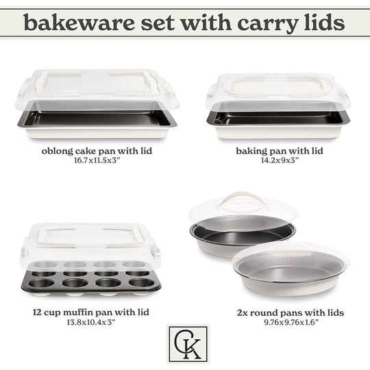 Baking Pans Set 10 Piece Non-Stick Cake Pans with Carry Lids for Storage & Travel, Perfect for Parties Stackable