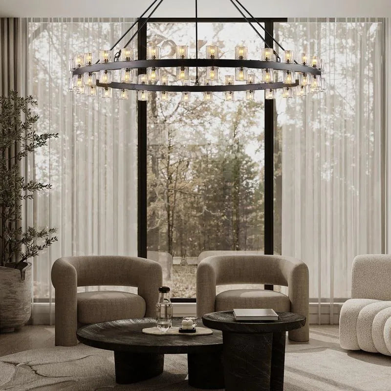 Wagon Wheel Chandelier with Crystal Shade