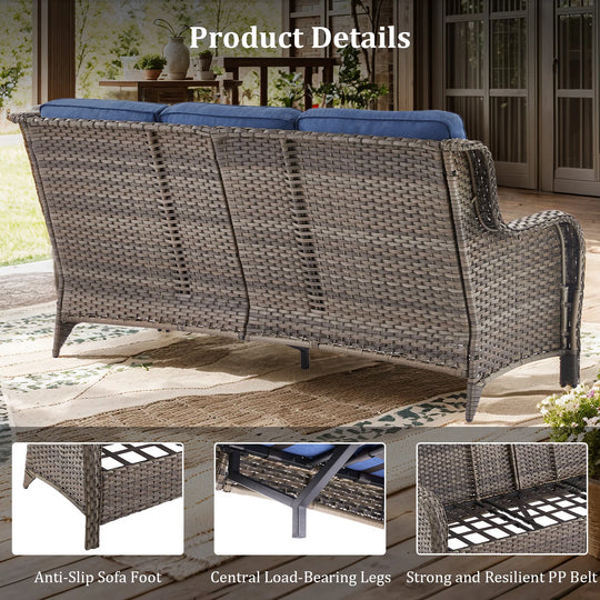 Outdoor Patio Sofa Swivel Chair with 6-Inch Thick Cushions Set