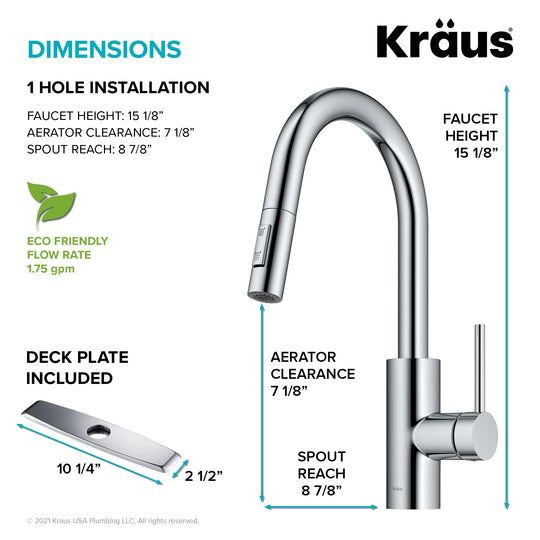 2-Function 1-Handle 1-Hole Pulldown Sprayer Brass Kitchen Faucet